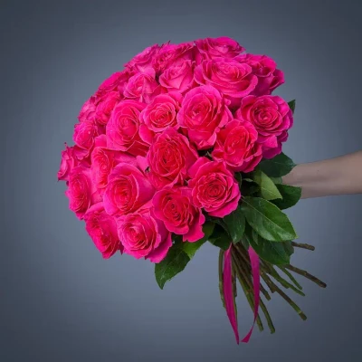 Монобукет 25 Роз розовых под ленту